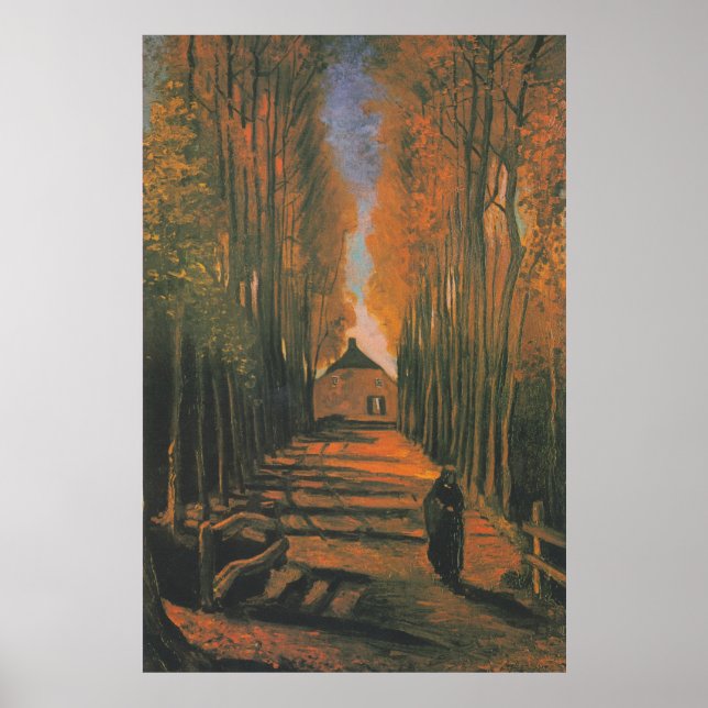 Van Gogh Avenue of Poplars in Herbstmalerei Poster (Vorne)