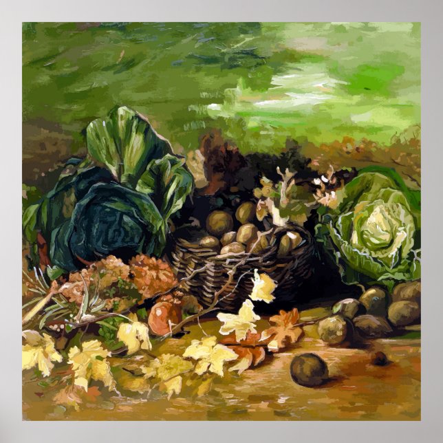 Van Gogh Basket of Potatoes, Leaves, Vegetables  Poster (Vorne)