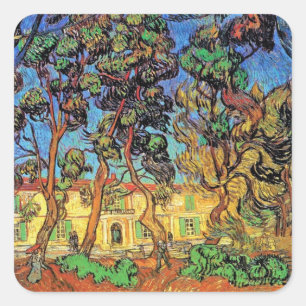 Van Gogh - Bäume im Garten des St. Pauls Hospitals Quadratischer Aufkleber