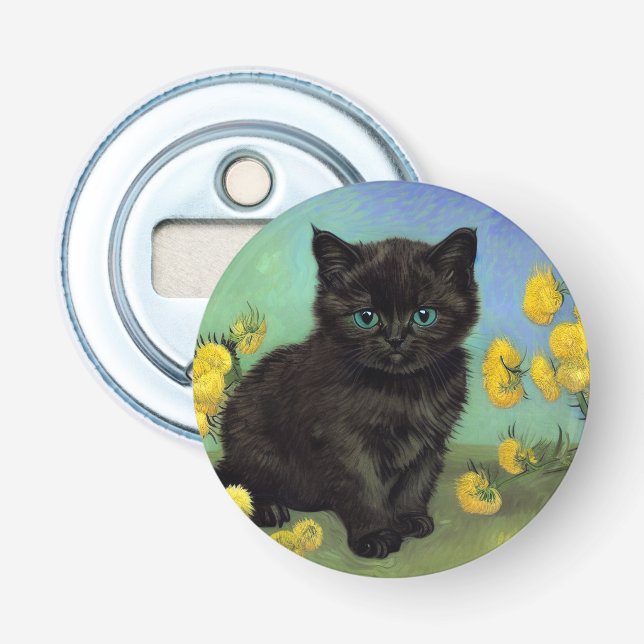 Van Gogh Black Cat Gelbe Blumen Flaschenöffner (Vorderseite)