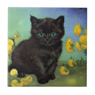 Van Gogh Black Cat Gelbe Blumen Fliese