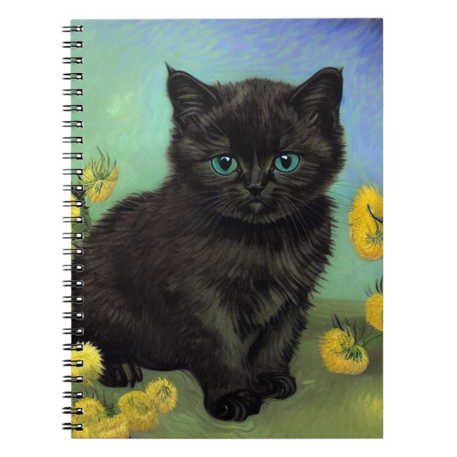 Van Gogh Black Cat Gelbe Blumen Notizblock (Vorderseite)