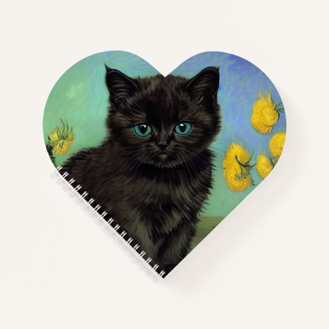 Van Gogh Black Cat Gelbe Blumen Notizbuch (Vorderseite)