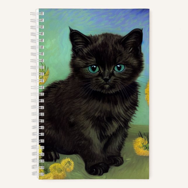 Van Gogh Black Cat Gelbe Blumen Notizbuch (Vorderseite)