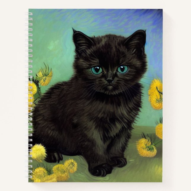 Van Gogh Black Cat Gelbe Blumen Notizbuch (Vorderseite)