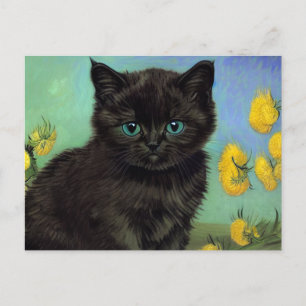 Van Gogh Black Cat Gelbe Blumen Postkarte