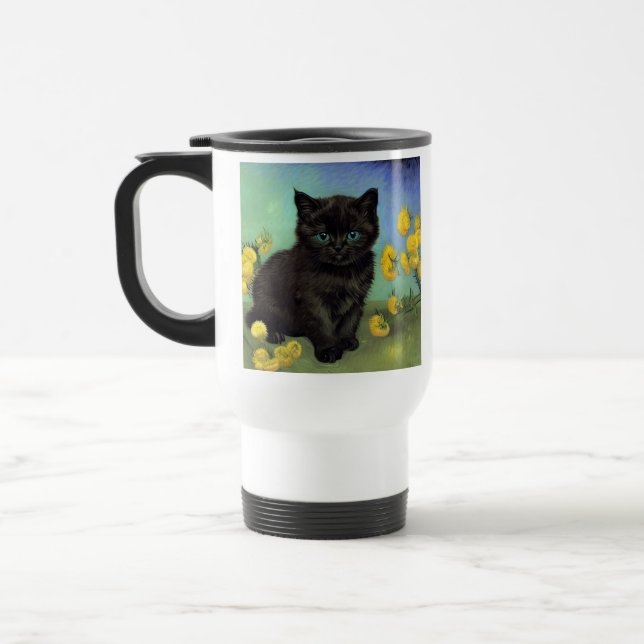 Van Gogh Black Cat Gelbe Blumen Reisebecher (Links)