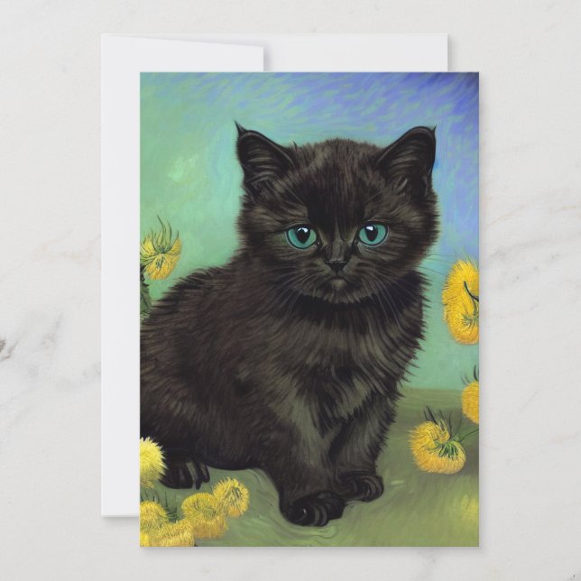 Van Gogh Black Cat Gelbe Blumen Save The Date (Vorderseite)