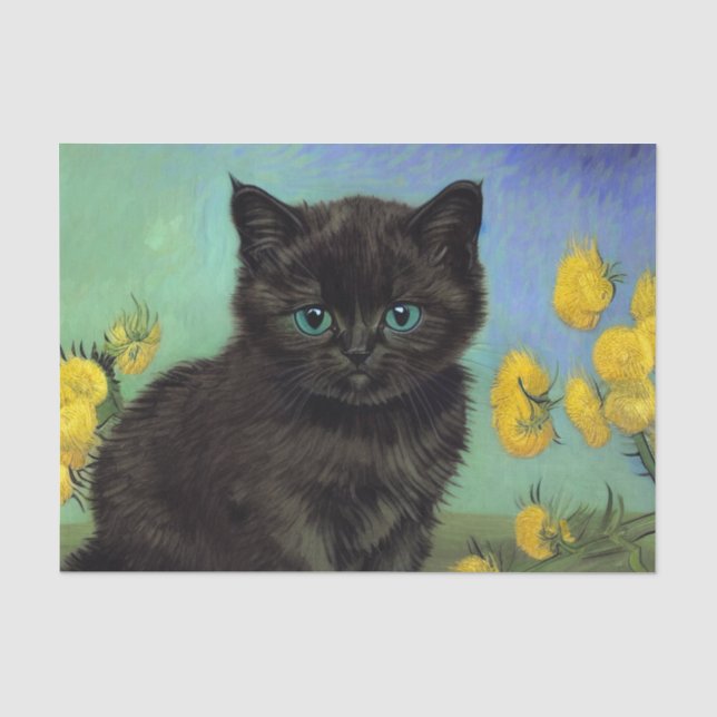 Van Gogh Black Cat Gelbe Blumen Seidenpapier (Vorderseite)