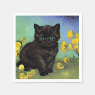 Van Gogh Black Cat Gelbe Blumen Serviette