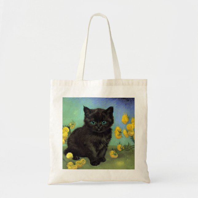 Van Gogh Black Cat Gelbe Blumen Tragetasche (Vorne)