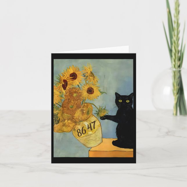 Van Gogh Black Cat mit Sonnenblumen 8647 Subtle Re Karte (Vorderseite)