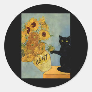 Van Gogh Black Cat mit Sonnenblumen 8647 Subtle Re Runder Aufkleber