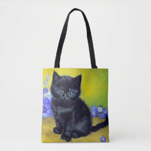 Van Gogh Black Cat Purple Flowers