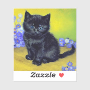 Van Gogh Black Cat Purple Flowers Aufkleber