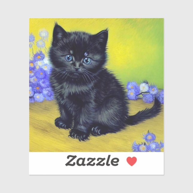 Van Gogh Black Cat Purple Flowers Aufkleber (Blatt)