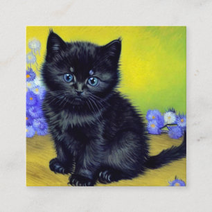 Van Gogh Black Cat Purple Flowers Begleitkarte
