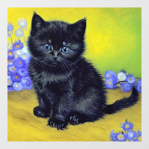 Van Gogh Black Cat Purple Flowers Fensteraufkleber