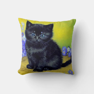 Van Gogh Black Cat Purple Flowers Kissen