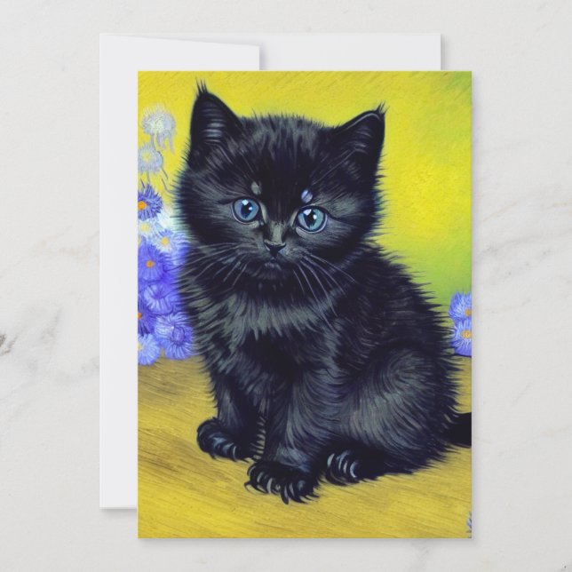Van Gogh Black Cat Purple Flowers Save The Date (Vorderseite)