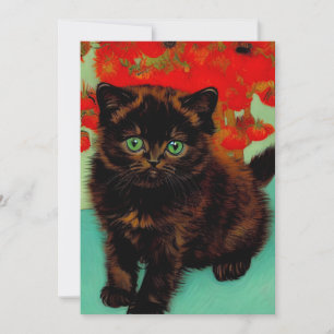 Van Gogh Black Cat Red Blume Ankündigung