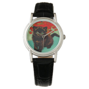 Van Gogh Black Cat Red Blume Armbanduhr