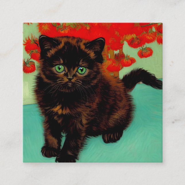 Van Gogh Black Cat Red Blume Begleitkarte (Vorderseite)
