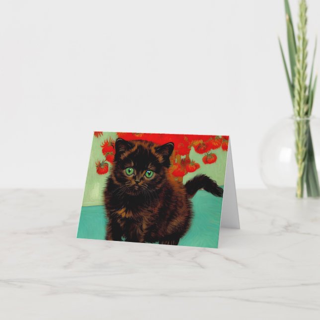 Van Gogh Black Cat Red Blume Einladung (Vorderseite)