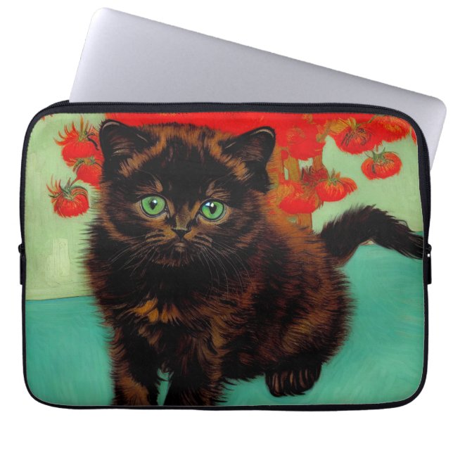 Van Gogh Black Cat Red Blume Laptopschutzhülle (Vorderseite)