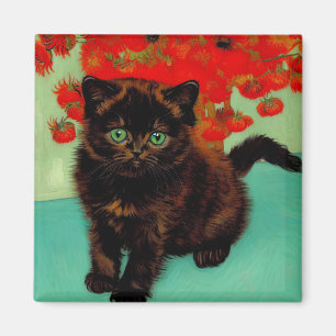 Van Gogh Black Cat Red Blume Magnet