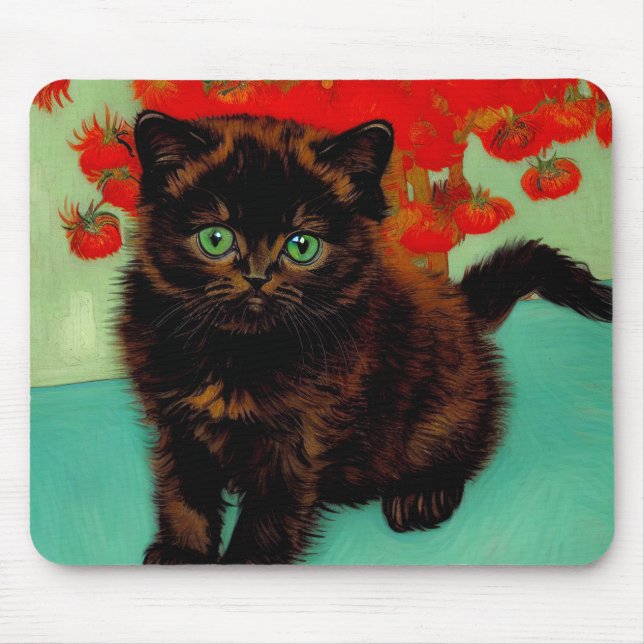 Van Gogh Black Cat Red Blume Mousepad (Vorne)