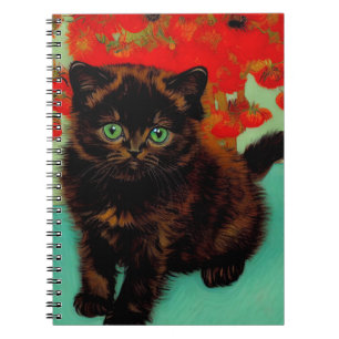 Van Gogh Black Cat Red Blume Notizblock