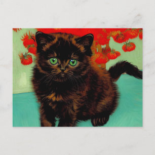 Van Gogh Black Cat Red Blume Postkarte
