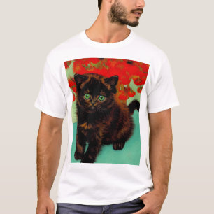 Van Gogh Black Cat Red Blume T-Shirt