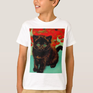Van Gogh Black Cat Red Blume T-Shirt