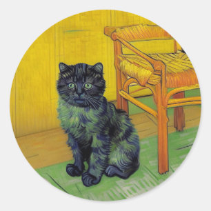 Van Gogh Black Cat Runder Aufkleber