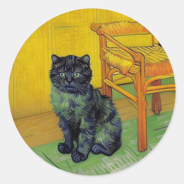 Van Gogh Black Cat Runder Aufkleber (Vorderseite)