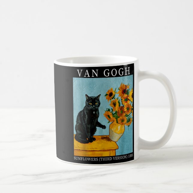 Van Gogh Black Cat With Sunflowers Funny Cat Meme  Kaffeetasse (Rechts)
