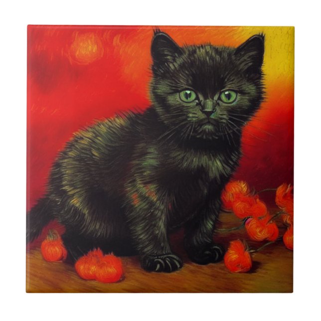 Van Gogh Black Kitten Fliese (Vorderseite)