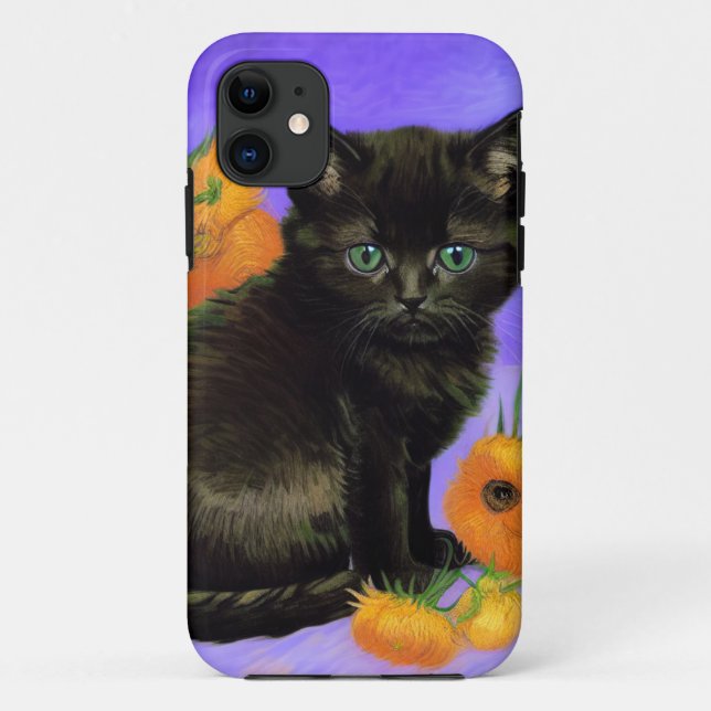 Van Gogh Black Kitten mit Sonnenblumen Case-Mate iPhone Hülle (Rückseite)