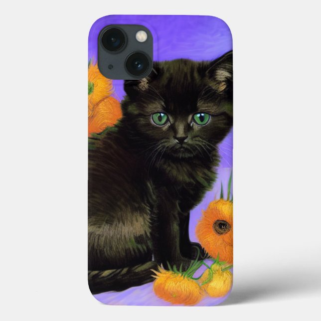 Van Gogh Black Kitten mit Sonnenblumen Case-Mate iPhone Hülle (Rückseite)