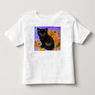 Van Gogh Black Kitten mit Sonnenblumen Kleinkind T-shirt