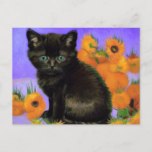 Van Gogh Black Kitten mit Sonnenblumen Postkarte