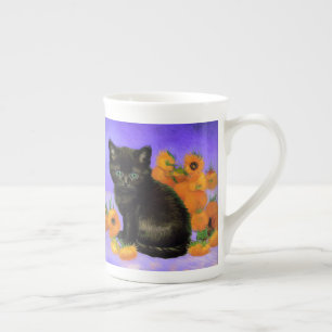Van Gogh Black Kitten mit Sonnenblumen Prozellantasse