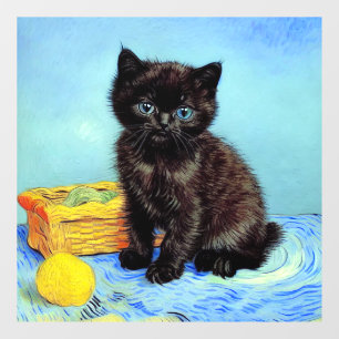 Van Gogh Black Kitten mit Yarn Fensteraufkleber