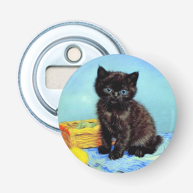 Van Gogh Black Kitten mit Yarn Flaschenöffner (Vorderseite)