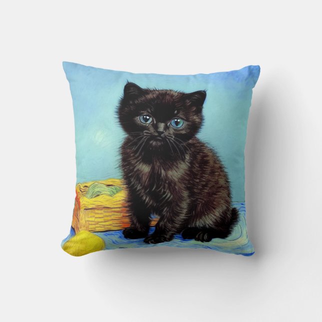 Van Gogh Black Kitten mit Yarn Kissen (Vorderseite)