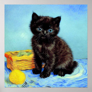 Van Gogh Black Kitten mit Yarn Poster