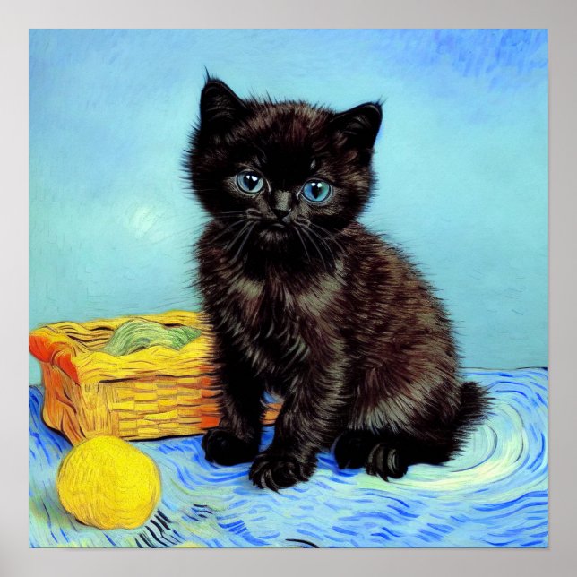 Van Gogh Black Kitten mit Yarn Poster (Vorne)