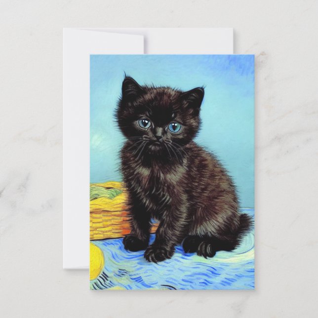 Van Gogh Black Kitten mit Yarn RSVP Karte (Vorderseite)